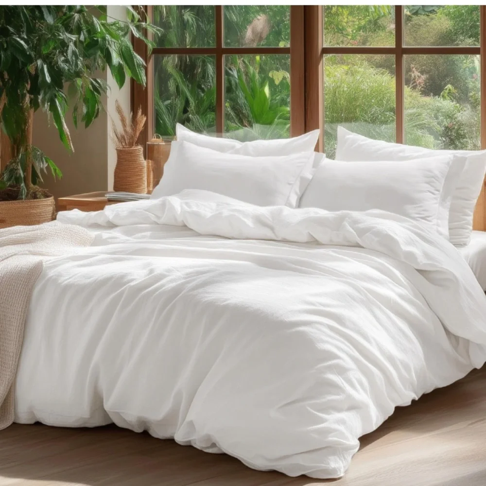 Luxurious White Washed Cotton Duvet Bedding Set